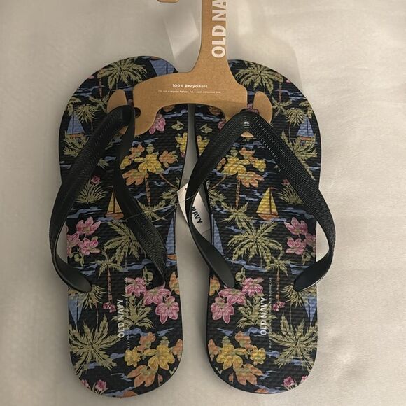 Floral Flip Flops Mens 8 - 9 Old Navy - Picture 1 of 2